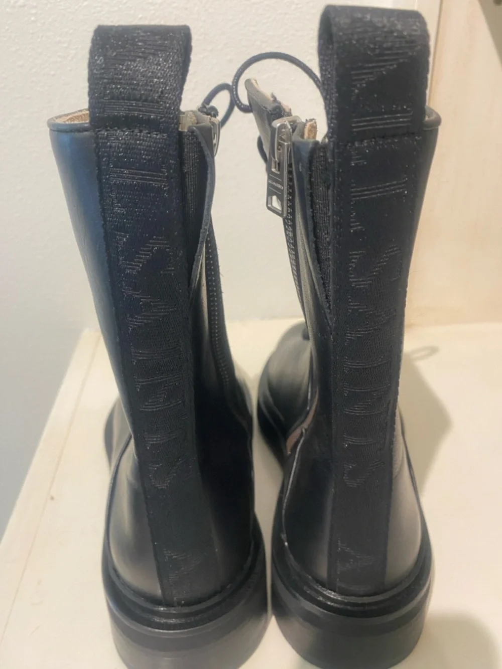 All Saints Women's Black Lace-Up Leather Combat Moto Military Mina Boots New  8 - Picture 9 of 13